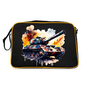 Militär Panzer in Wasserfarben Aquarell ein Panzer - Retro Tasche - Schwarz/Gold - Hinten