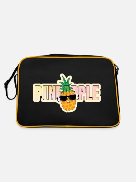 Coole Ananas mit Sonnenbrille und Schriftzug - Retro Tasche - Schwarz/Gold - Hinten