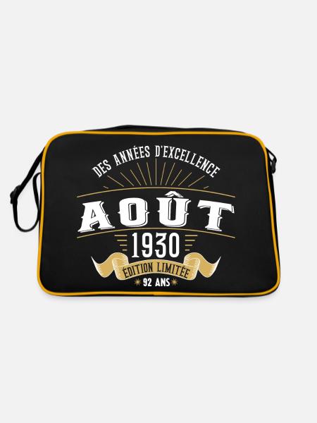 92 Ans Anniversaire Vintage Né(e) en Août 1930 - Sac Retro - noir/or - Dos