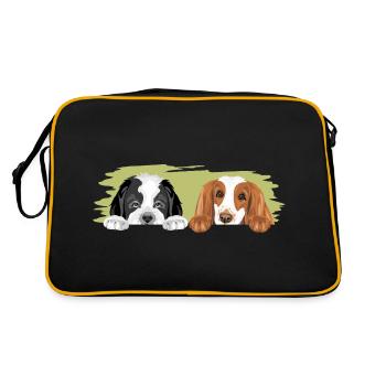 Bernhardiner und Cocker Spaniel sind beste Freunde - Retro Tasche - Schwarz/Gold - Hinten
