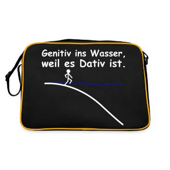 Genitiv ins Wasser weil es Dativ ist | Sarkasmus - Retro Tasche - Schwarz/Gold - Hinten