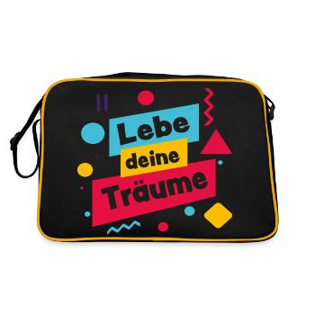 Lebe deine Träume - bunt und lebensfroh - Retro Tasche - Schwarz/Gold - Hinten
