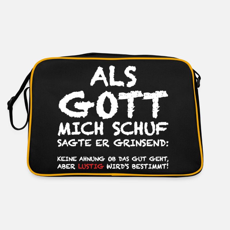 Als Gott mich schuf | lustige Sprüche, Sarkasmus - Retro Tasche - Schwarz/Gold
