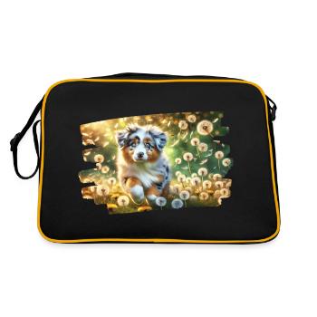 Chiot australien Shephe joueur sur une prairie de pissenlit - Sac Retro - noir/or - Dos