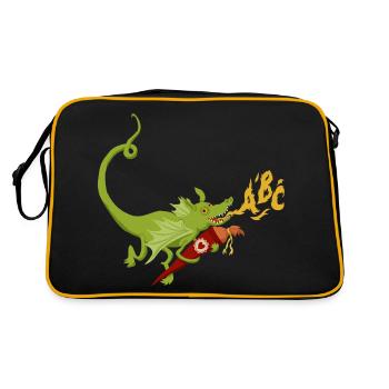 Dragon with school cone ABC flames - Retro Bag - black/gold - Back