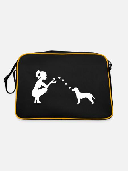 Jack Russell Terrier mit Frau - Retro Tasche - Schwarz/Gold