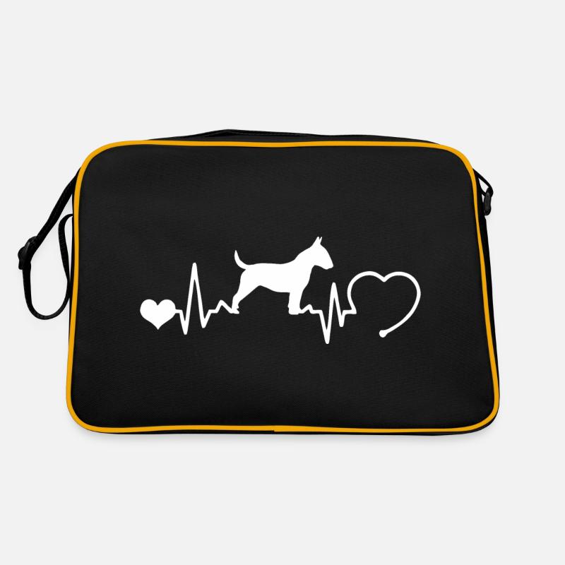 Bullterrier mit Herzschlag - Retro Tasche - Schwarz/Gold