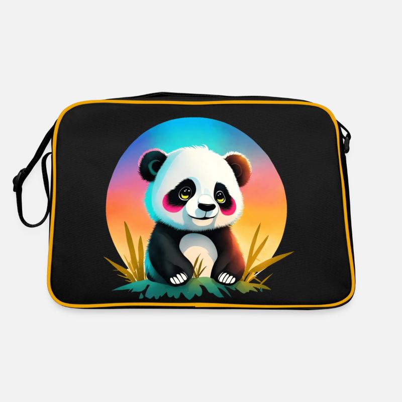 Ein süßes Panda Bär a cute baby Panda Bear - Retro Tasche - Schwarz/Gold