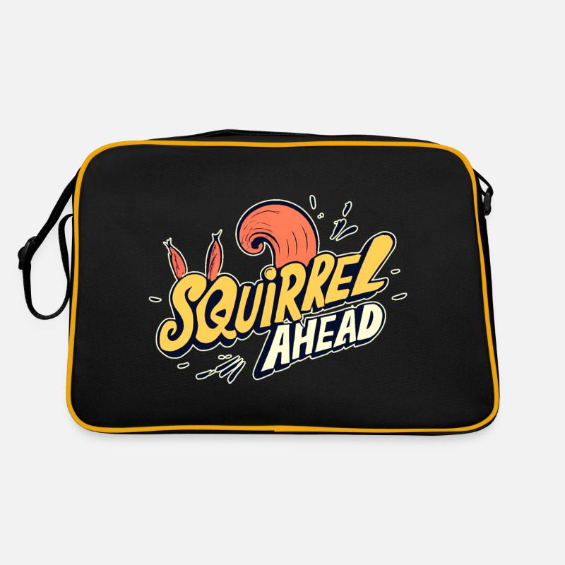 "squirrel ahead" Text Logo, Fun Retro Tasche