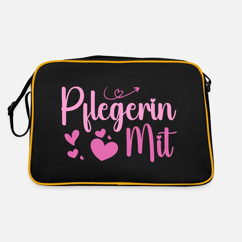Pflegerin - Herz Symbol - Pflegefachfrau - DANKE - Retro Tasche - Schwarz/Gold
