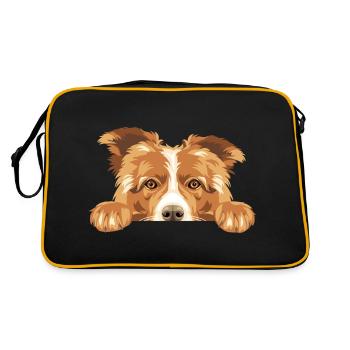 Peeking sad Border Collie dog - Retro Bag - black/gold - Back