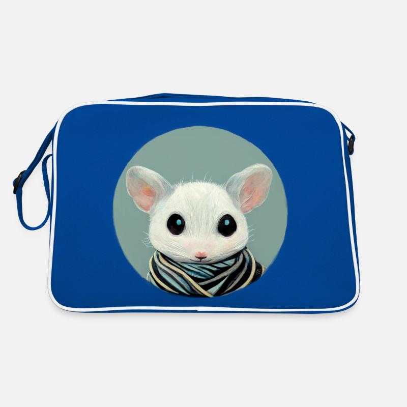 Small white mouse with scarf in a circle Retro Bag