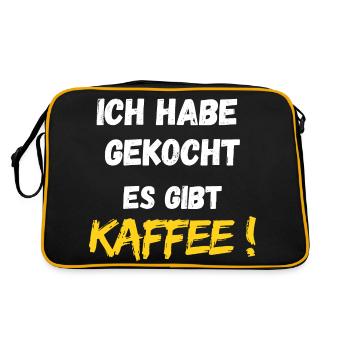 Ich habe gekocht. Es gibt Kaffee! Lustiger Spruch - Retro Tasche - Schwarz/Gold - Hinten