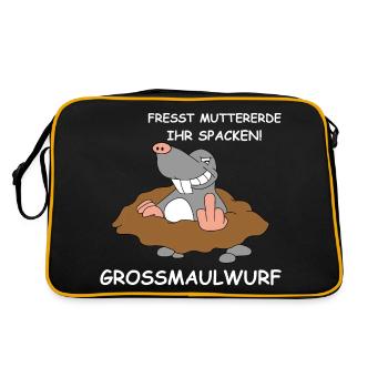 Grossmaulwurf | Erde, Garten, lustige Sprüche - Retro Tasche - Schwarz/Gold - Hinten