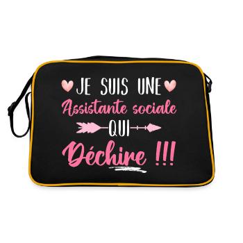 Je suis uen assistante sociale qui déchire humour - Sac Retro - noir/or - Dos