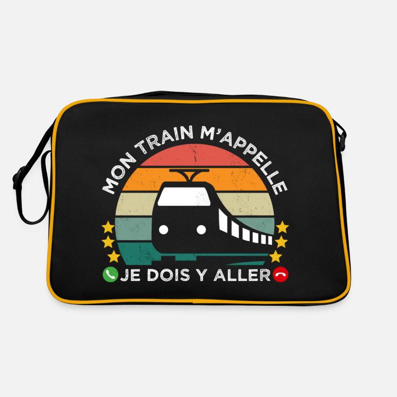 Mon train m' appelle humour cheminot cadeau rétro - Sac Retro - noir/or