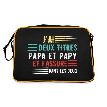 J'ai deux titres papa et papy cadeau fête des père - Sac Retro - noir/or - Dos