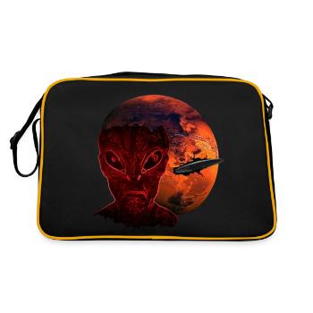 Alien &Mars mit UFO - Retro Tasche - Schwarz/Gold - Hinten