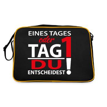Eines Tages oder Tag 1 - Du entscheidest! - Retro Tasche - Schwarz/Gold - Hinten