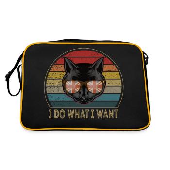 Lustige Katze, die ich will, Katze, Vintage-Sonnenuntergangsgeschenk - Retro Tasche - Schwarz/Gold - Hinten