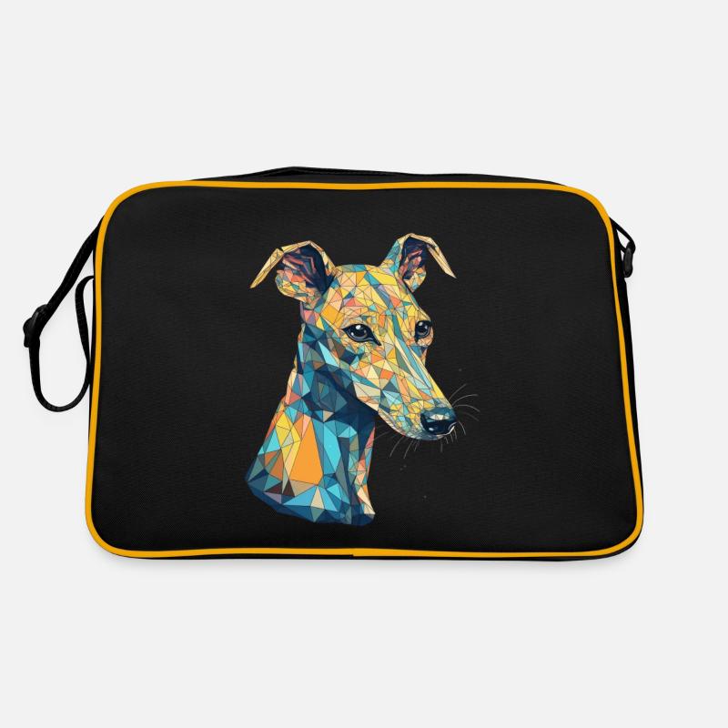 Buntes Whippet-Kunstdesign - Retro Tasche - Schwarz/Gold