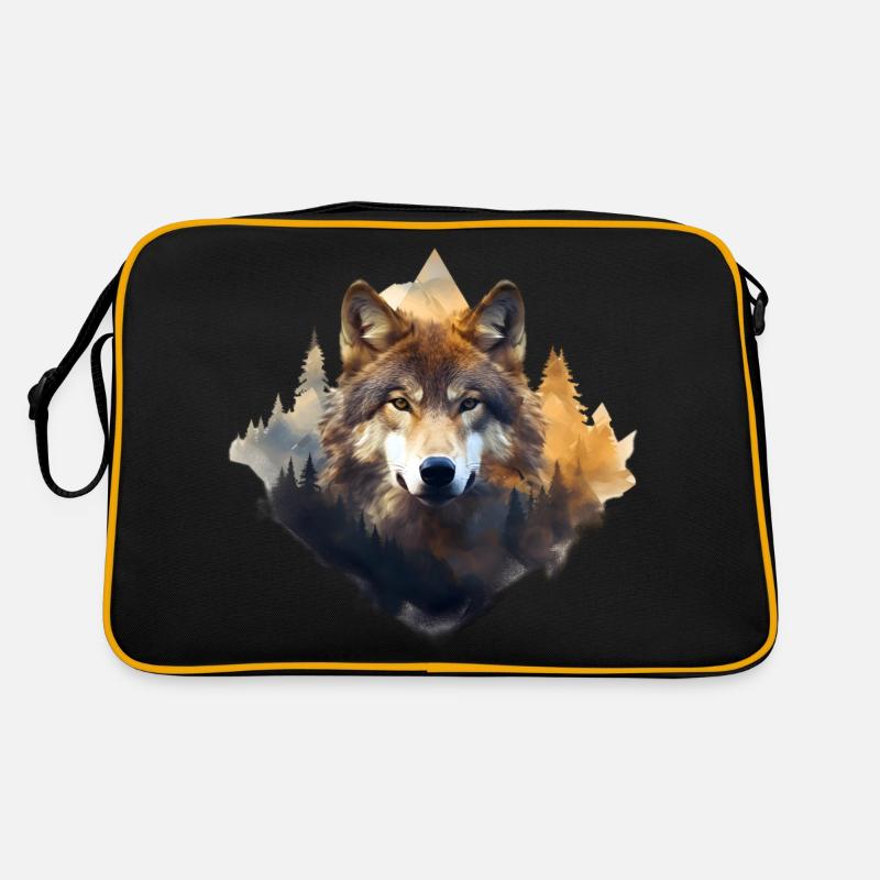 Wolf with mountains - Retro Bag - black/gold