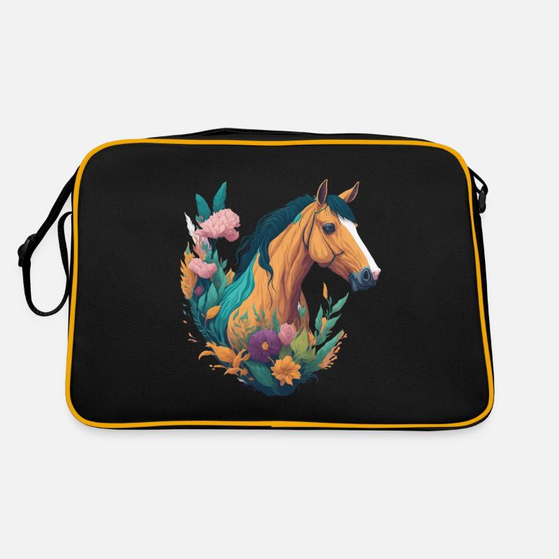 Pferd Blumen Retro Tasche