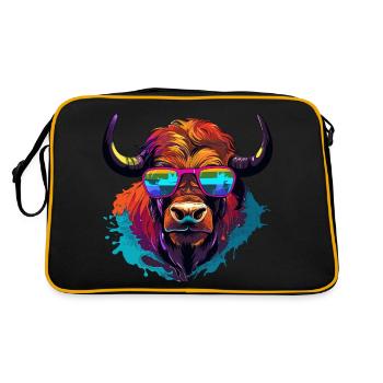 Büffel mit Sonnenbrille - Retro Tasche - Schwarz/Gold - Hinten