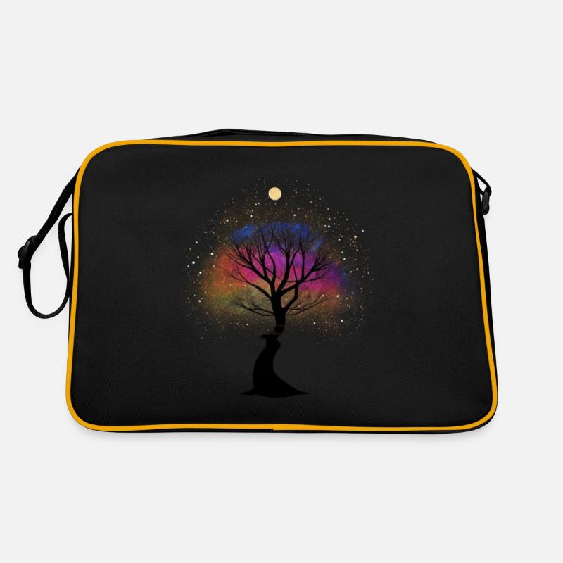 Baum im Universum - Retro Tasche - Schwarz/Gold