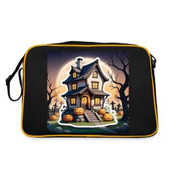 Halloween Haunted House at Full Moon and Pumpkins - Retro Bag - black/gold - Back