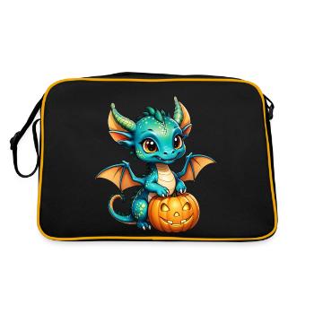 Halloween - cute dragon boy with pumpkin - Retro Bag - black/gold - Back