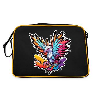 Phoenix / Vogel / Tier / Fabelwesen / Feuer - Retro Tasche - Schwarz/Gold - Hinten
