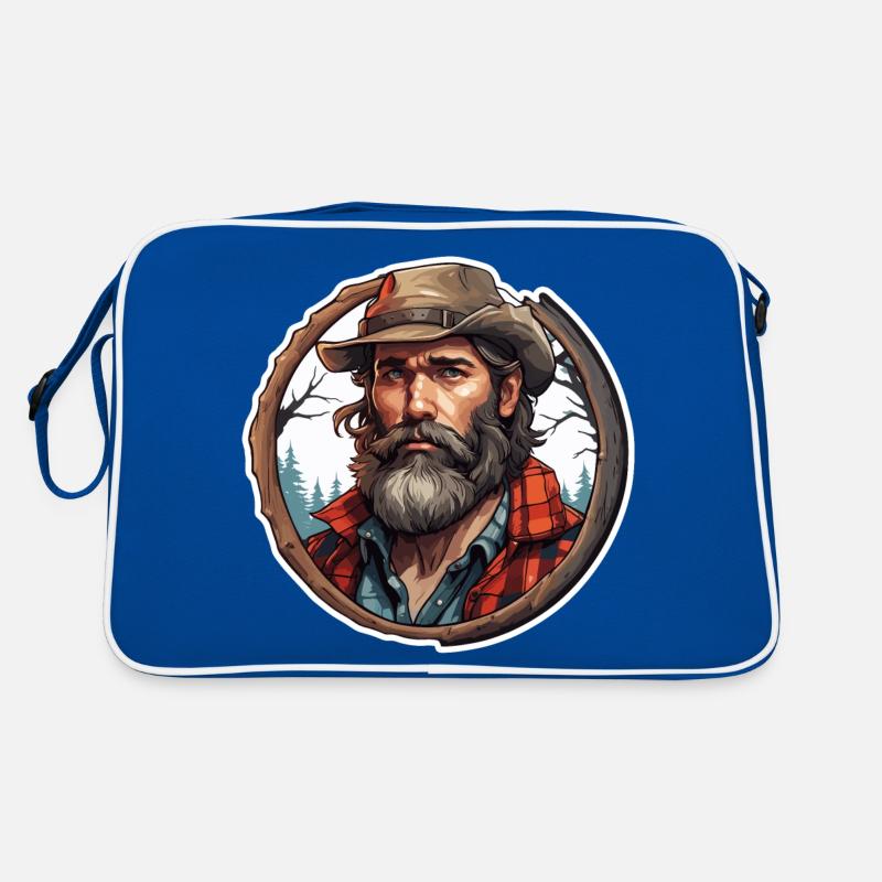 Holzfäller / Mann / Bart / Wald / Hemd / Baum Retro Tasche