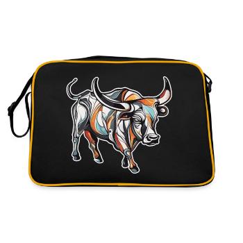 Stier / Bulle / Tier / Hörner / Stierkampf - Retro Tasche - Schwarz/Gold - Hinten