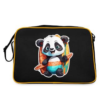 Panda / Animal / Zoo / Bambou / Sauvage / Enfantin - Sac Retro - noir/or - Dos