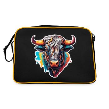 Stier / Bulle / Tier / Hörner / Stierkampf - Retro Tasche - Schwarz/Gold - Hinten