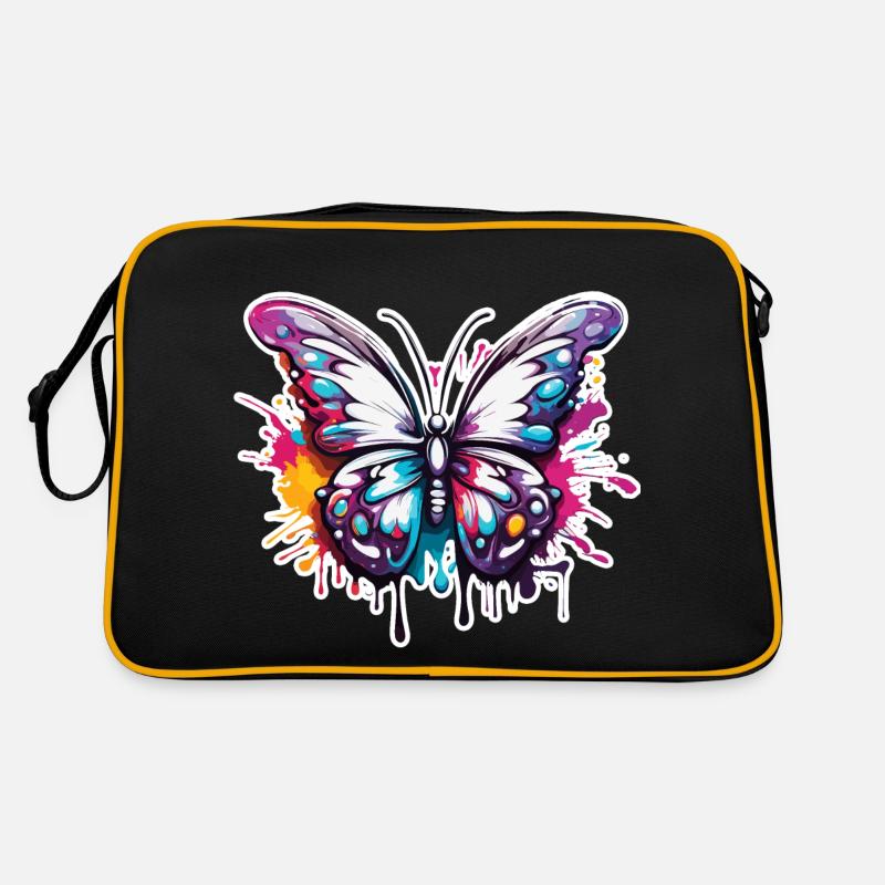 Schmetterling / Tier / Insekt / fliegen / Sommer - Retro Tasche - Schwarz/Gold