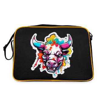 Stier / Bulle / Tier / Hörner / Stierkampf - Retro Tasche - Schwarz/Gold - Hinten