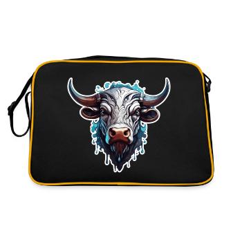 Stier / Bulle / Tier / Hörner / Stierkampf - Retro Tasche - Schwarz/Gold - Hinten