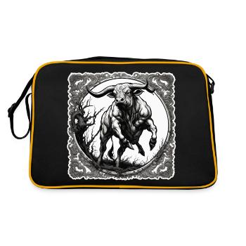 Stier / Bulle / Tier / Hörner / Stierkampf - Retro Tasche - Schwarz/Gold - Hinten