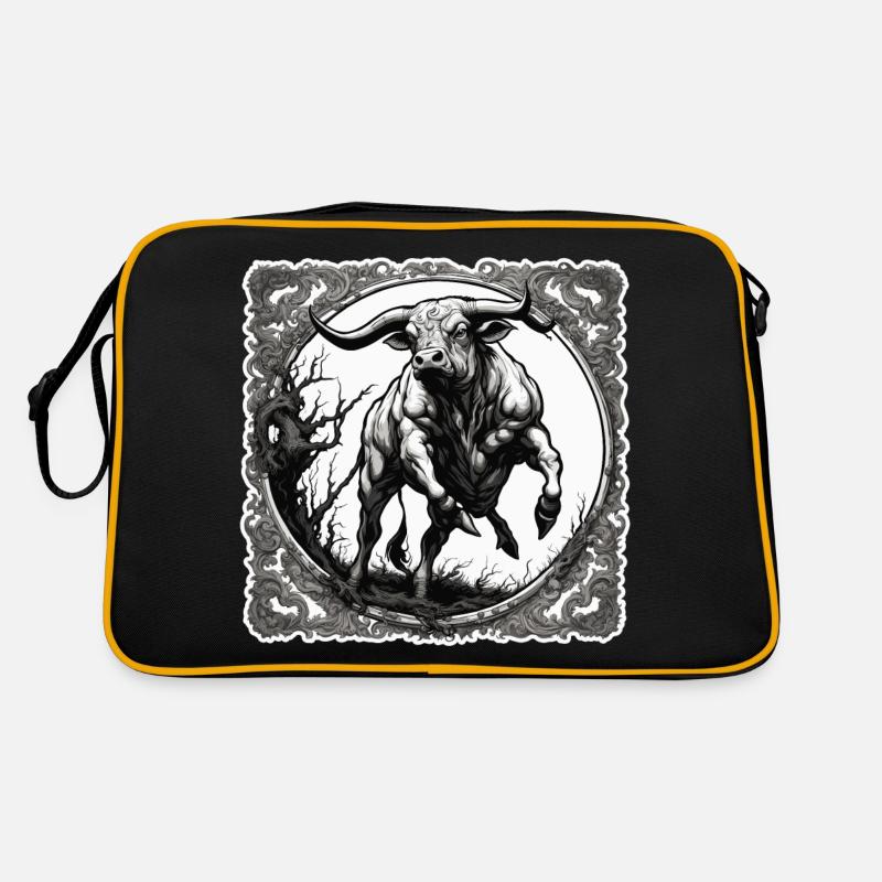 Stier / Bulle / Tier / Hörner / Stierkampf - Retro Tasche - Schwarz/Gold