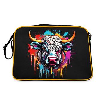 Stier / Bulle / Tier / Hörner / Stierkampf - Retro Tasche - Schwarz/Gold - Hinten