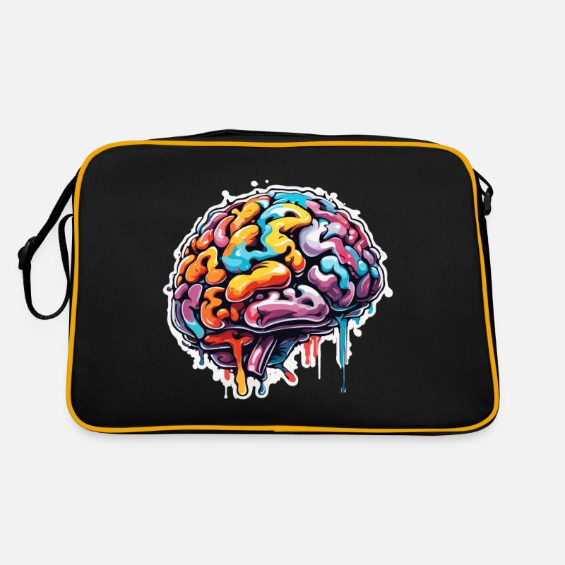 Gehirn / Wissen / Intelligenz / klug / Denken - Retro Tasche - Schwarz/Gold