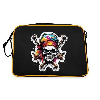 Pirat / Ahoi / Anker / Kapitän / Totenkopf / Rum - Retro Tasche - Schwarz/Gold - Hinten