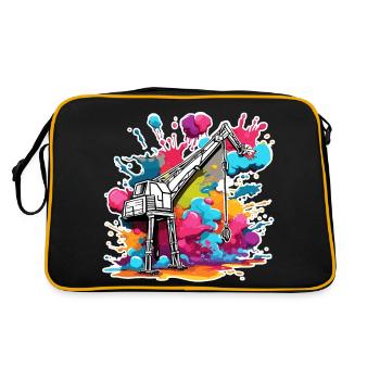 Kran / Baustelle / Seilwinde / Kransystem - Retro Tasche - Schwarz/Gold - Hinten