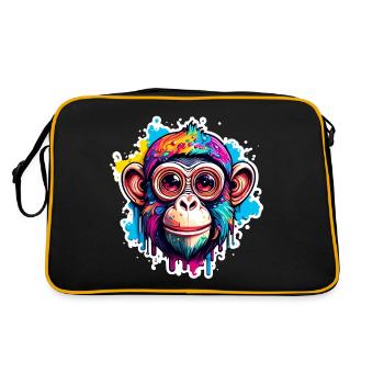 Affe / Tier / Zoo / Schimpanse / Wild / Comic - Retro Tasche - Schwarz/Gold - Hinten