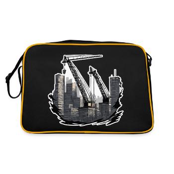 Kran / Baustelle / Seilwinde / Kransystem - Retro Tasche - Schwarz/Gold - Hinten