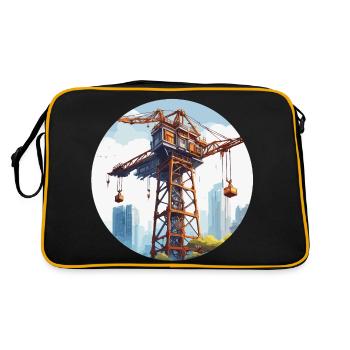 Kran / Baustelle / Seilwinde / Kransystem - Retro Tasche - Schwarz/Gold - Hinten