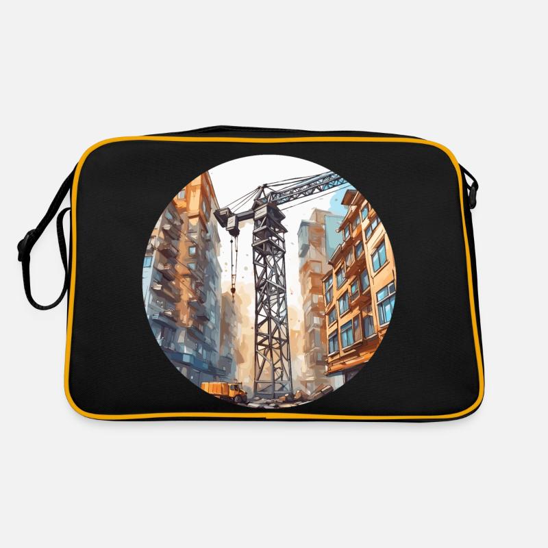 Kran / Baustelle / Seilwinde / Kransystem - Retro Tasche - Schwarz/Gold