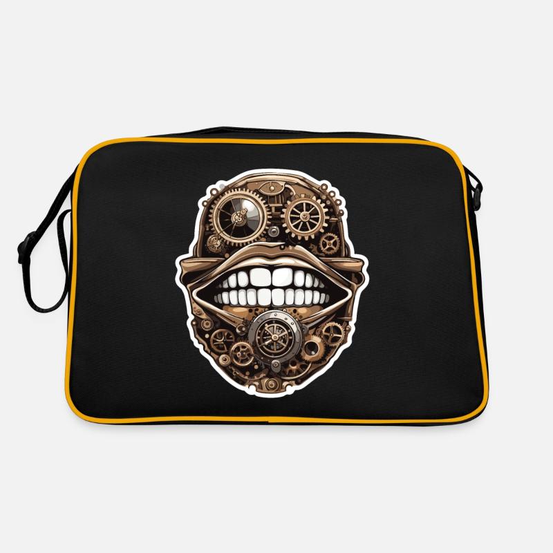 Bouche / Lèvres / Dents / Langue / Sourire / Baiser - Sac Retro - noir/or